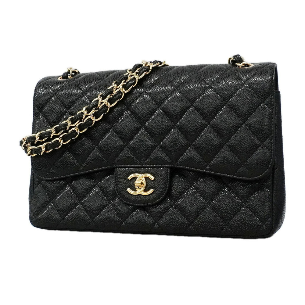 Chanel Shoulder Bag, Large Matelassé, Double Flap, Chain, Caviar Leather, Bla...